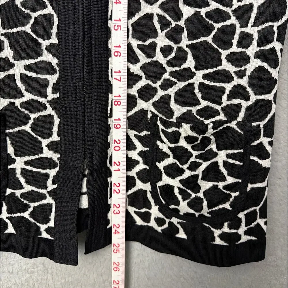 Misook Zip Cardigan Black White Giraffe Print Size SP Old Money Quiet Luxury